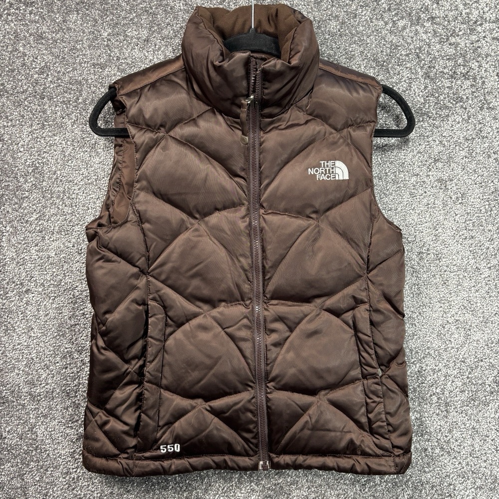 The North Face Vest Womens XS Brown 550 Down Nuptse Puffer Quilted Ski Full Zip